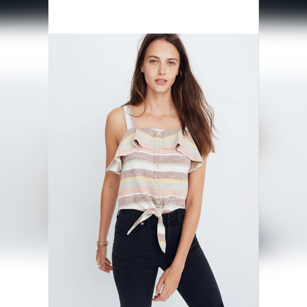 MADEWELL Tie Front Ruffle Tank Size S BWT